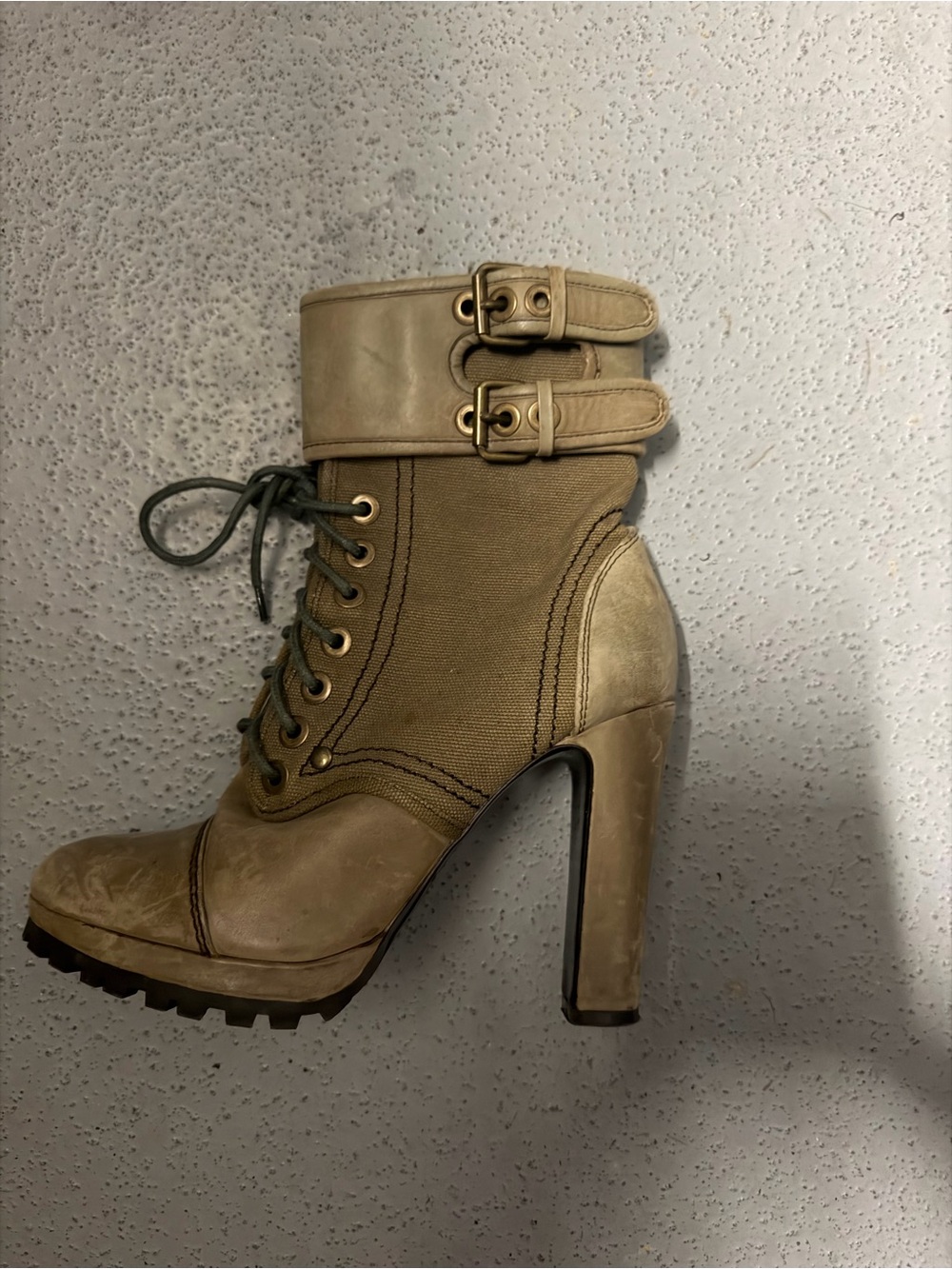 Dolce Vita Tan Lace-Up High Heel Ankle Boot with Buckle